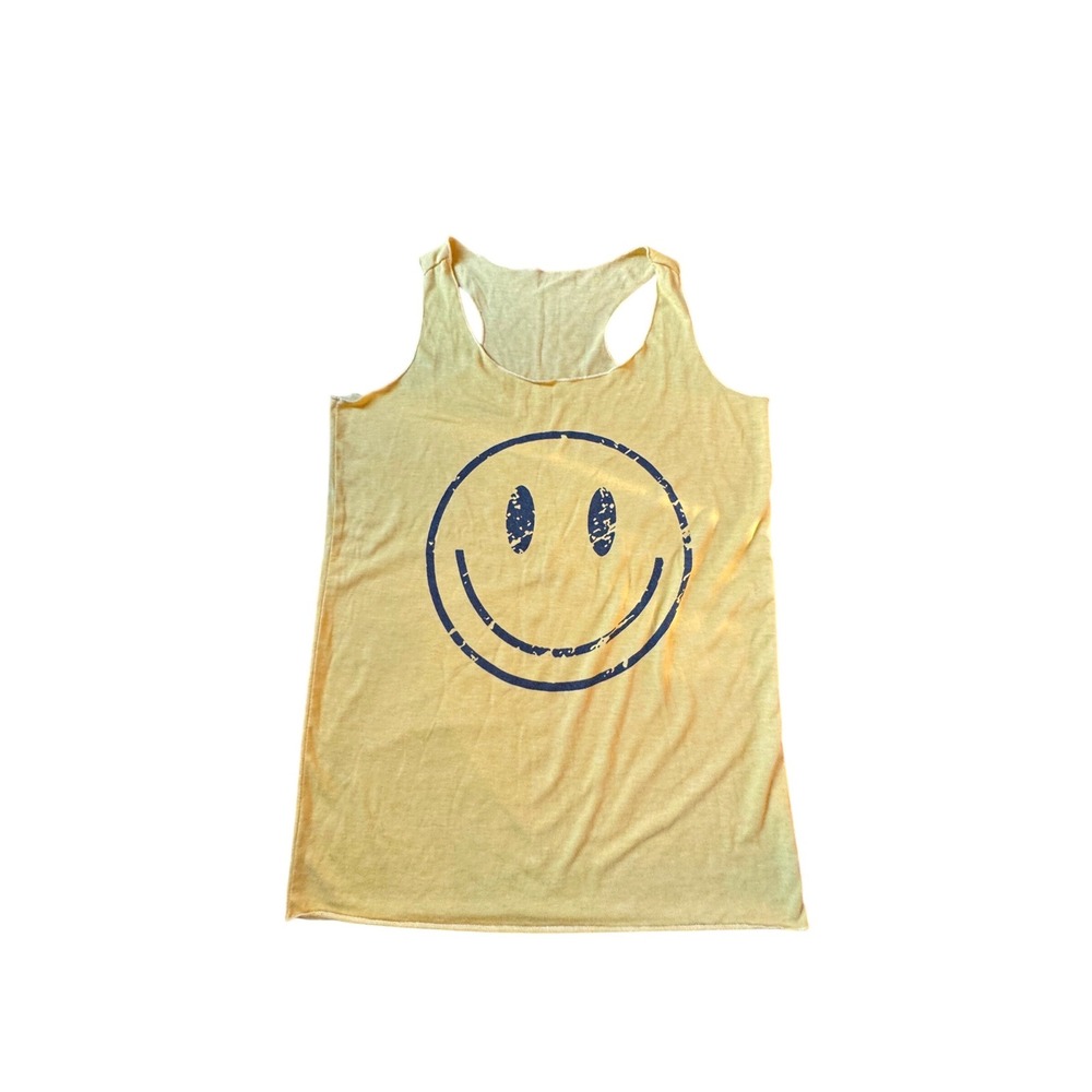 Yellow Smiley Face Racerback Tank Top S Casual Fun‎ Grungy so soft - Picture 4 of 4